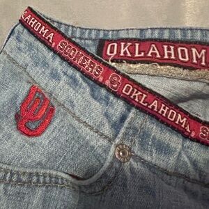 Womens 💋Oklahoma Sooners Blue Denim Team Jeans Capri Mid Rise  7/8 #66